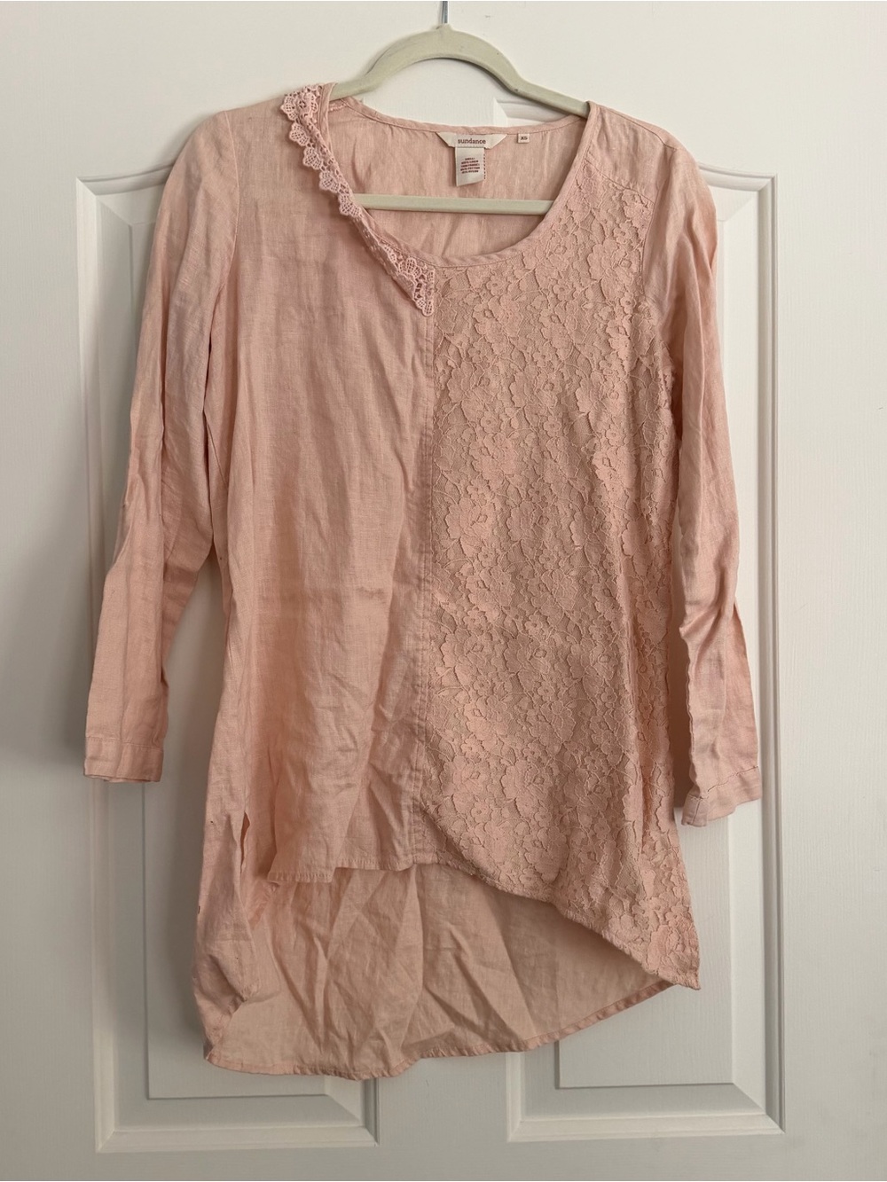 Sundance Linen Lace Tunic Top Blush Pink XS